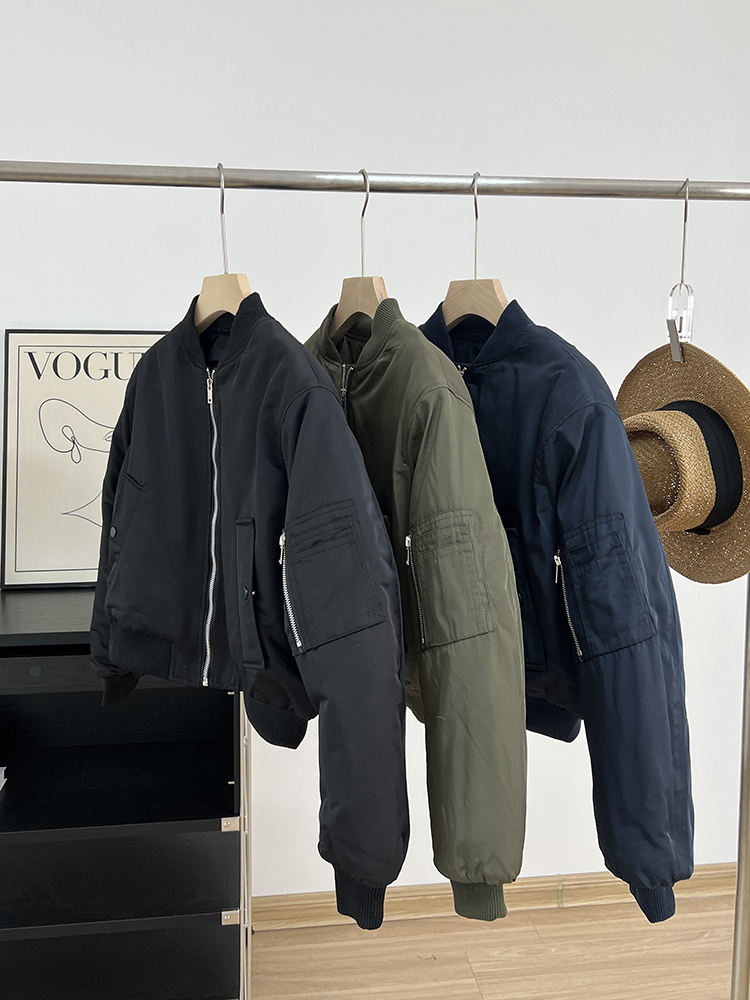 立领飞行员棉厚夹克短外套女上衣