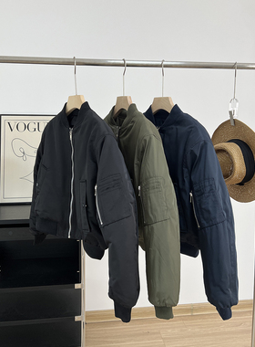 西班牙D~秋冬新品宽松复古军旅式立领飞行员棉厚夹克短外套女上衣