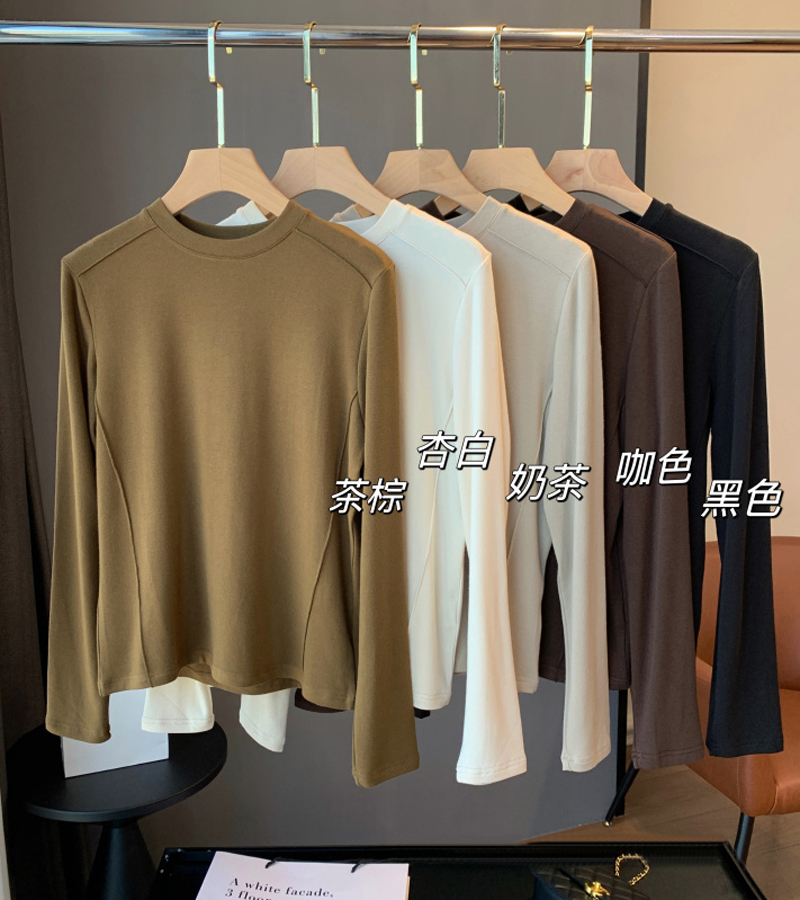 直角肩长袖T恤女仿羊绒打底衫