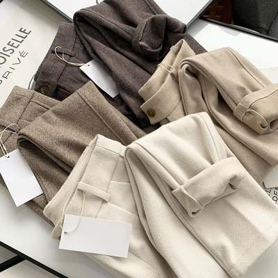 wan简约百搭斜纹肌理女潮休闲裤