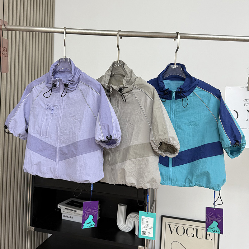 大厂订单！美式复古宽松户外防水速干立领骑行短袖外套短上衣女夏