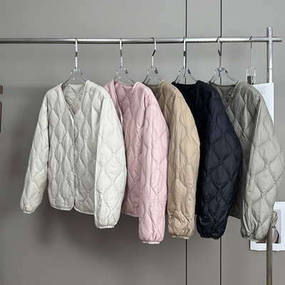 菱形保暖V领羽绒服外套内搭上衣