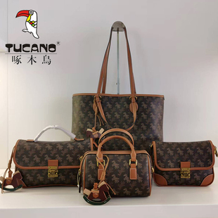 啄木鸟女包2025新款时尚复古老花手提包女单肩斜挎包波斯顿枕头包