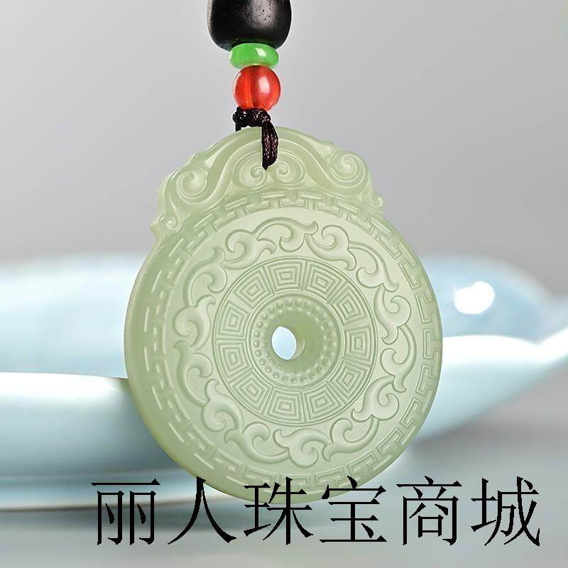 和田玉吊坠男女士款浅青平安扣玉坠玉石玉器玉佩挂件回纹平安扣