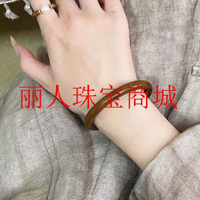 印度老山檀香百搭款老料贵妃镯木质檀木镯子女款文玩檀木圆条手镯