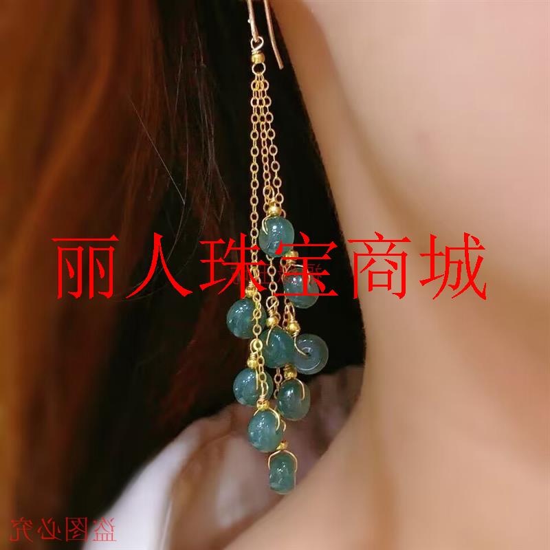 百搭缅甸翡翠色老蓝水耳坠镶嵌