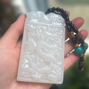 精选新疆和田玉黄口料龙行天下牌子手玩件白玉龙牌手把件玉无事牌