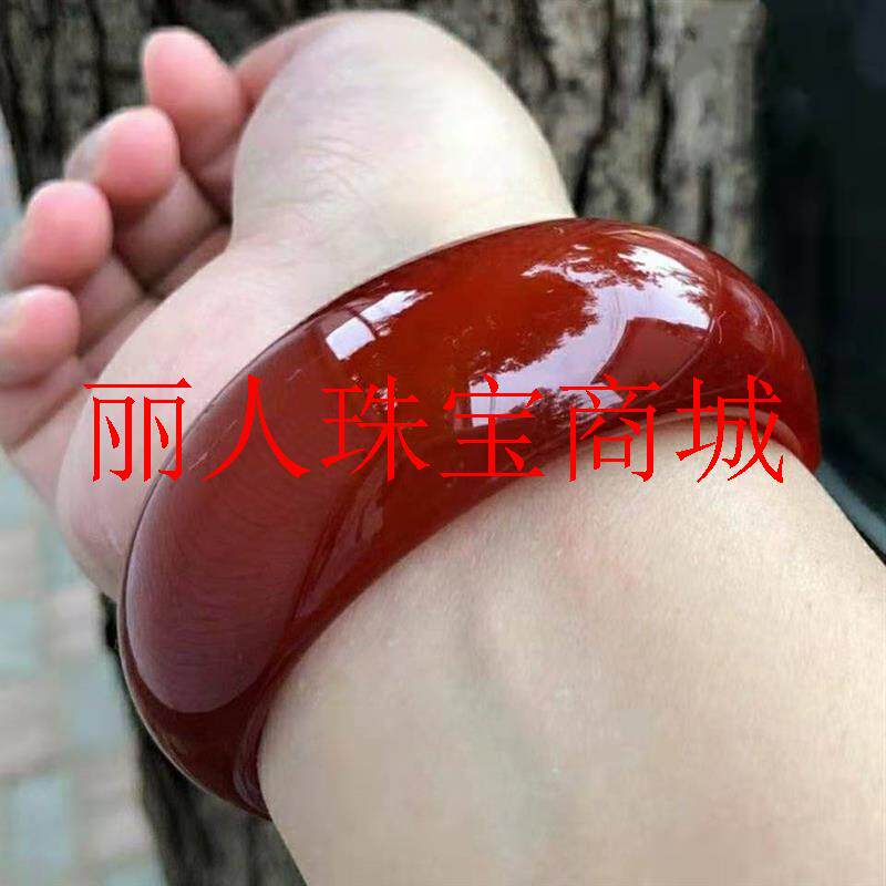 高冰南红玛瑙手镯女玉髓轮胎镯加宽加厚新款旺夫麒麟血红水晶首饰