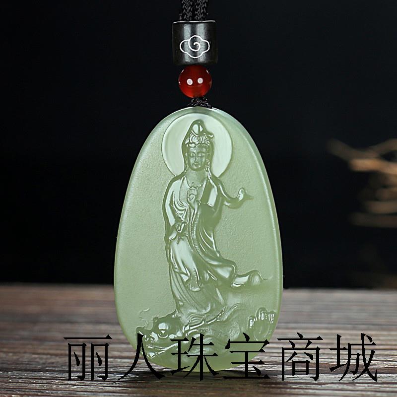 高端和田玉观音吊坠阿富汗玉坠青白玉乘龙观音菩萨玉佩玉石项链男