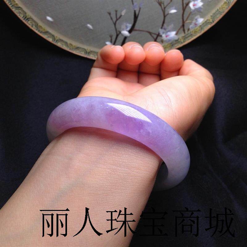 随美缅甸翡翠色紫罗兰翡翠色手镯原石冰糯种飘花春带彩旺夫女款