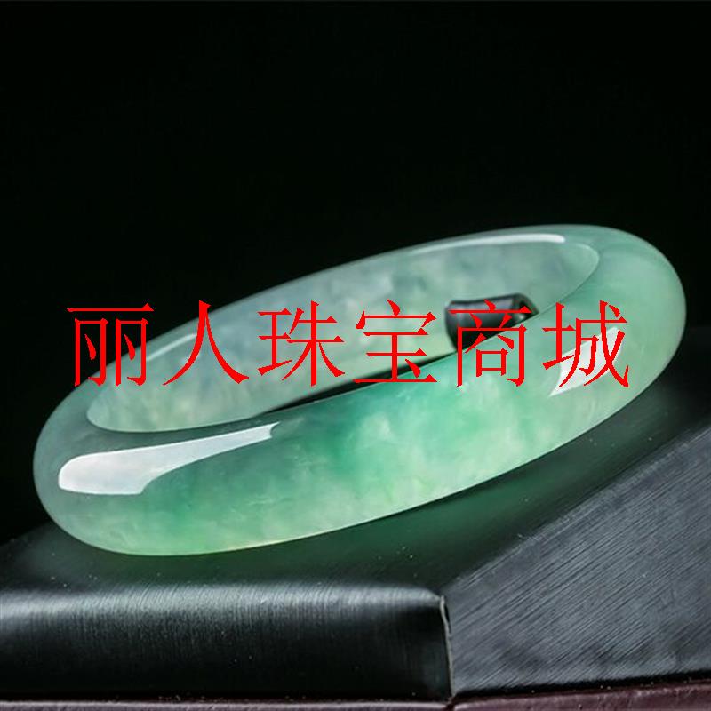 高冰种蓝水油青透蓝底飘花玉镯子