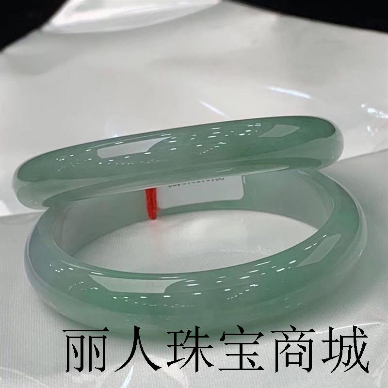缅甸冰种翡翠色手镯高冰油青飘绿玉手镯女正圈玉石旺夫女款手镯