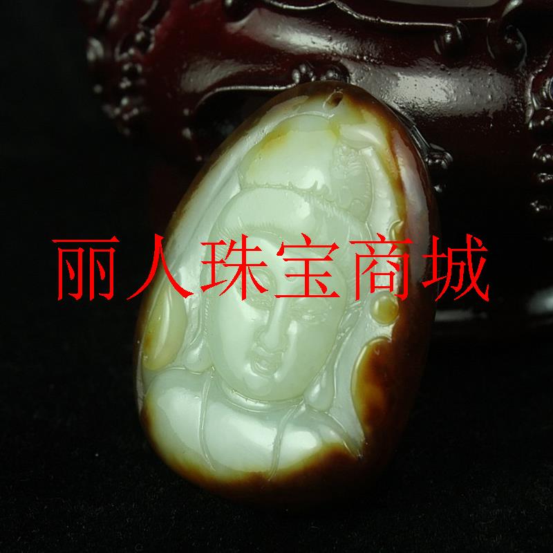 新疆和田玉观音菩萨吊坠红沁皮籽料原石观音头挂件男女款毛衣项链