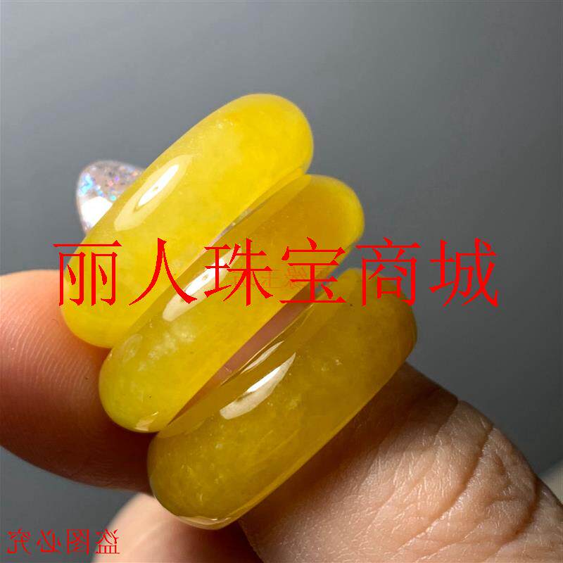 翡翠色黄翡玉戒指糯冰种男女款素圈戒指冰种飘花玉石指环男女礼物