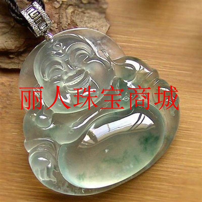 精品缅甸翡翠色佛公吊坠精选玻璃种飘绿花翡翠弥勒玉佛挂件女饰品
