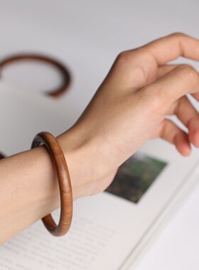 印度老山檀香老料檀木镯子女款檀木圆条贵妃美人镯民族风木质手环