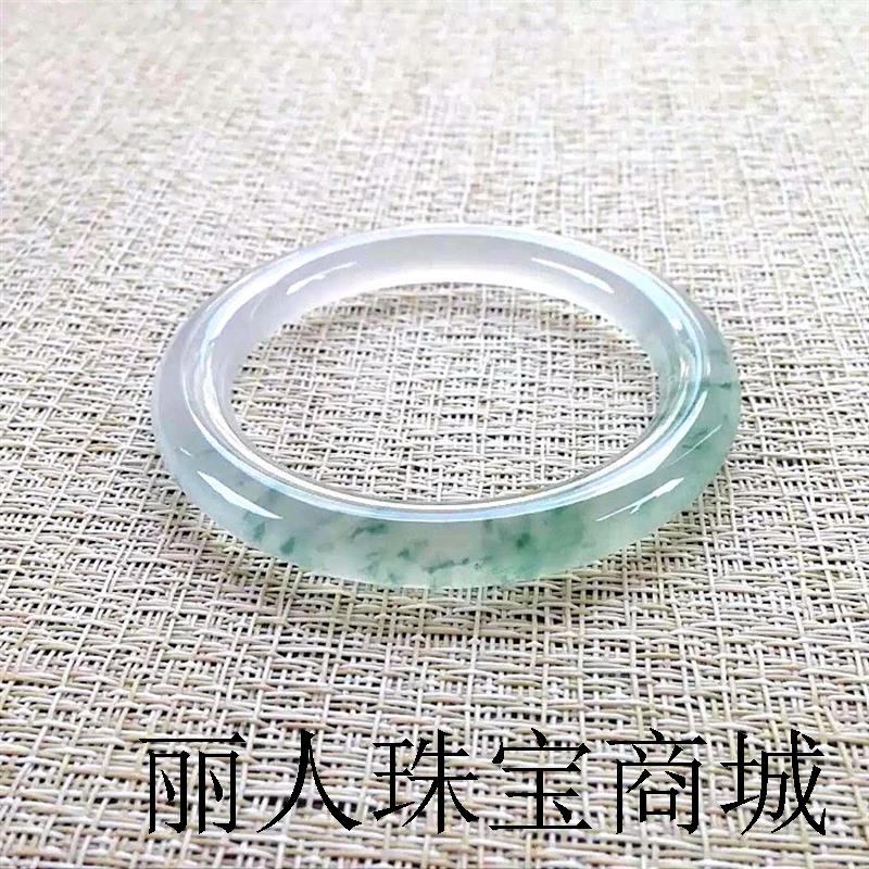 缅甸冰种圆条翡翠色手镯飘绿花贵妃手镯玉镯子女款细条飘花叮当镯