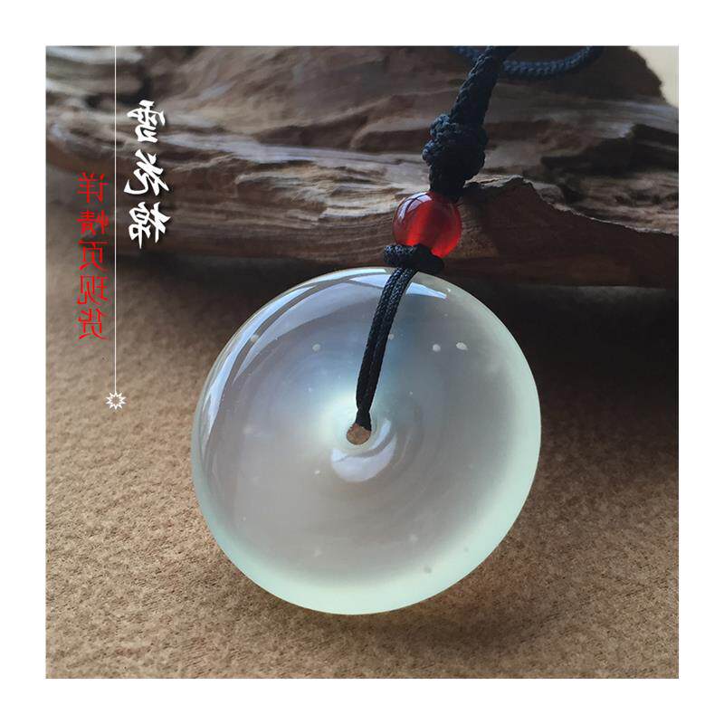 圆形雪花棉玉扣岫岩玉平安转运挂件冰种岫玉平安扣玉石吊坠百搭款