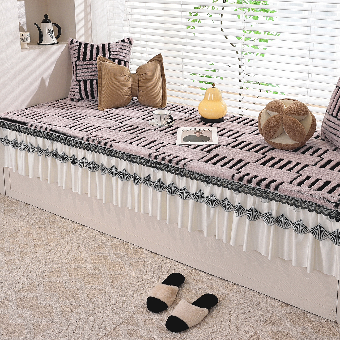 兔毛绒飘窗垫冬窗台垫阳台面铺垫