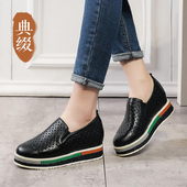 春季 新款 真皮内增高小白鞋 典缀2020女鞋 百搭坡跟镂空休闲松糕鞋 子