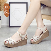 厚底镂空包头牛皮夏凉鞋 夏季 新款 女松糕坡跟2026夏季 真皮中空凉鞋