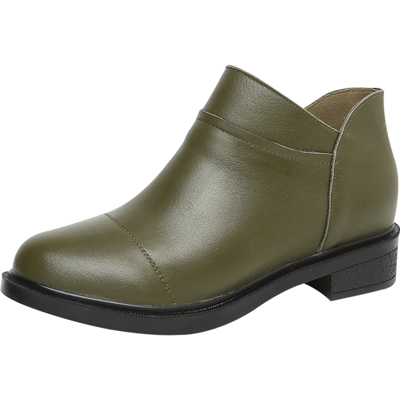 2025秋冬新款大码女鞋短靴牛皮单靴圆头中跟女士单皮靴41码[断码]