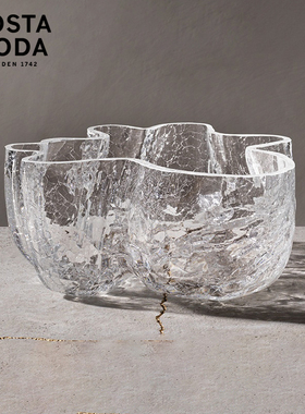 KOSTA BODA进口水晶玻璃Crackle裂纹碗创意水果沙拉碗果斗盘ins