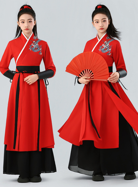雪龙吟舞蹈演出服象王行扇子舞儿童打鼓服少年行红昭侠客风表演服