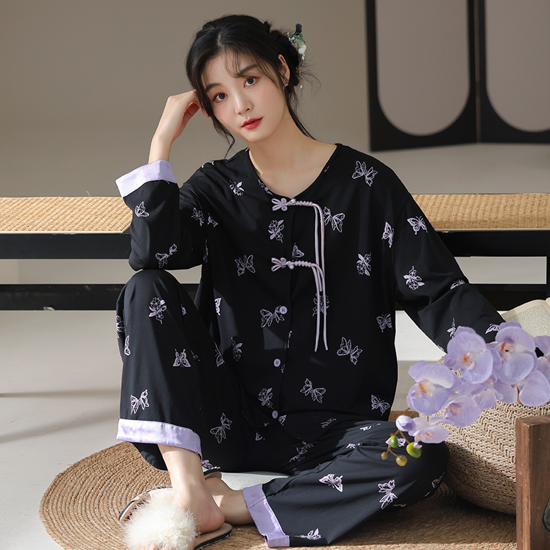 女纯棉国风睡衣女纯棉长袖套装