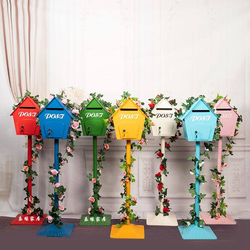 欧式复古信箱铁艺立式邮箱网红道具落地摆件diy意见箱信报箱