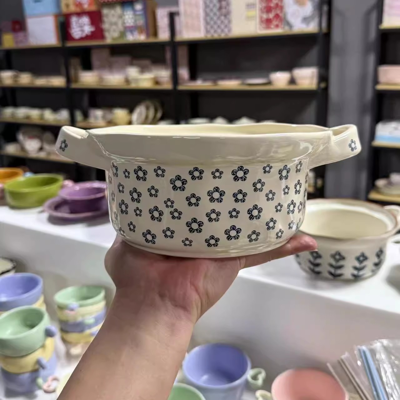 露丝同款高颜值ins双耳碗陶瓷泡面碗大容量汤碗厨房沙拉碗甜品碗