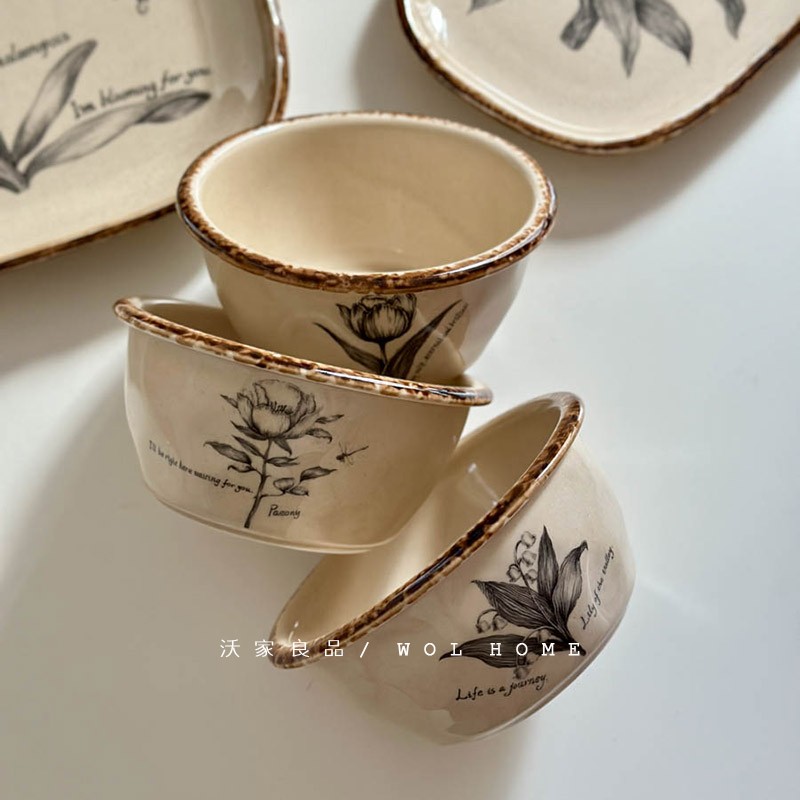 复古花卉家用米饭碗5寸碗