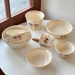 蜡笔小新陶瓷餐具家用饭碗盘子汤碗可爱卡通杯米饭碗沙拉碗泡面碗