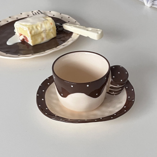 奶油巧克力陶瓷咖啡杯碟下午茶杯子家用手绘拉花杯水杯花茶杯子