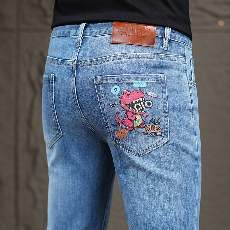 2026新款高端印花牛仔裤男修身小脚九分裤弹力时尚潮流春夏季裤子