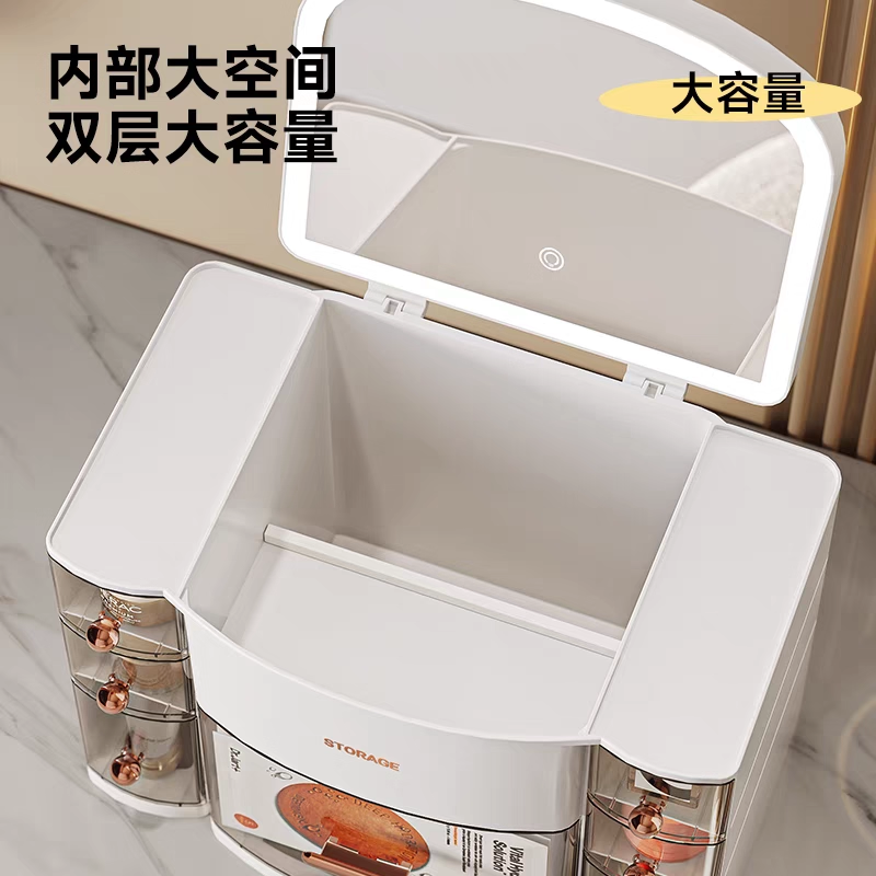 轻奢化妆镜桌面收纳柜灯柜一体收纳盒抽屉式化妆品收纳防尘梳妆台