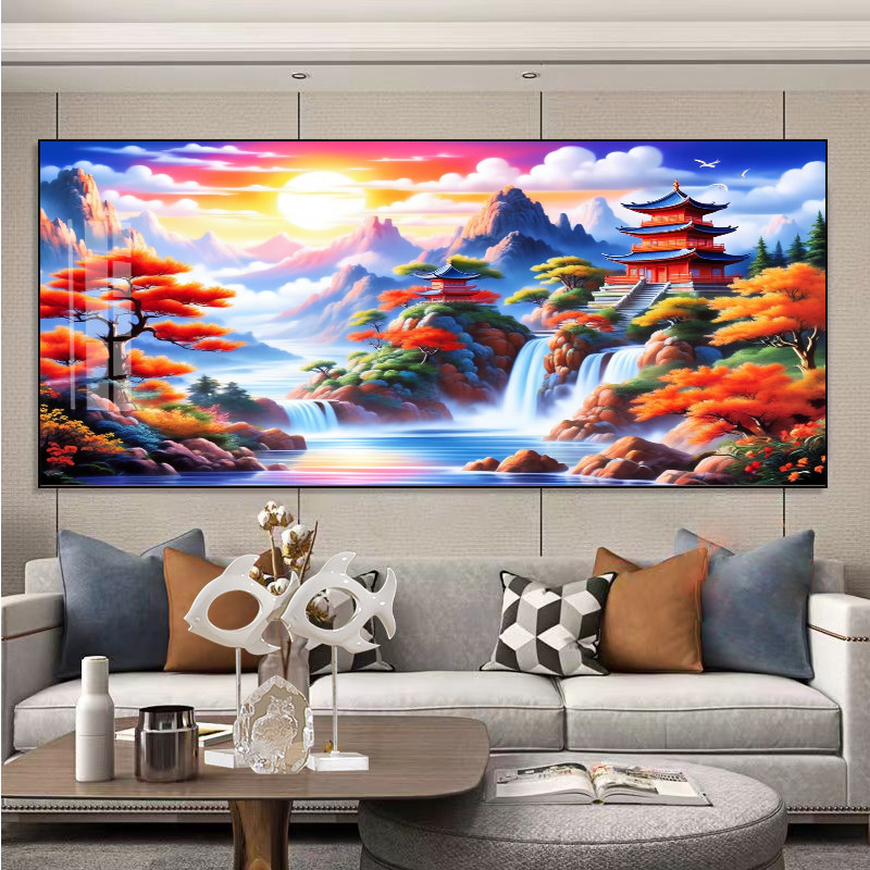 旭日东升新款十字绣线绣自己绣客厅沙发背景墙钻绣流水生财钻石画