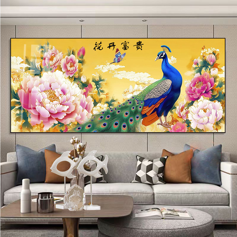 花开富贵十字绣钻石画2026新款客厅横版富贵孔雀印花满绣自己绣