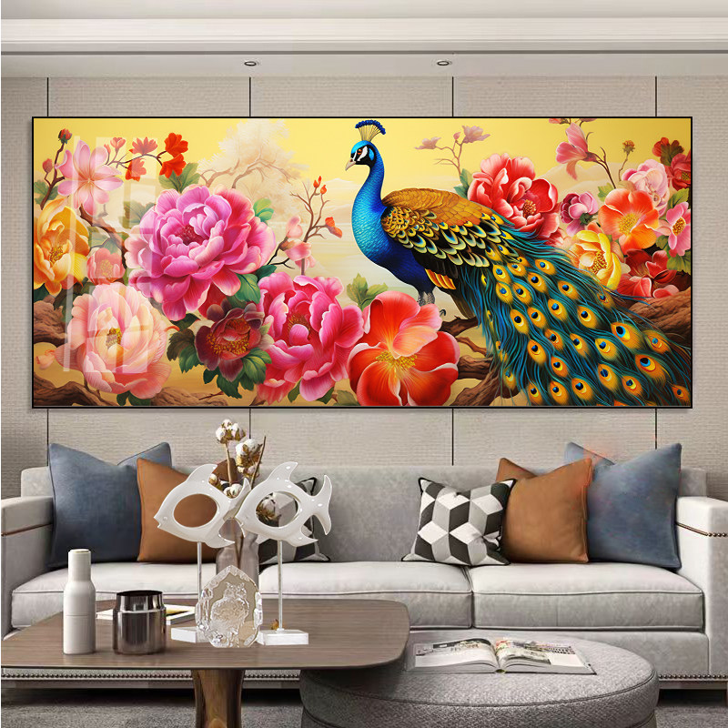 孔雀富贵牡丹十字绣钻石画2026新款客厅横版精准印花满绣自己绣