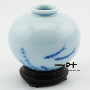 晓芳窑花瓶花器茶具售出无货 台湾晓芳窑天蓝釉海藻鱼小瓶