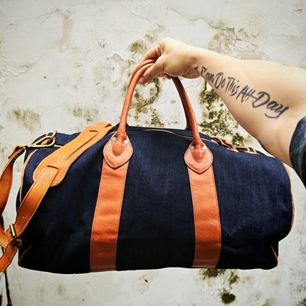 DENIM & LEATHERBAG重磅丹宁靛蓝蓝染旅行包行李包大容量斜挎包