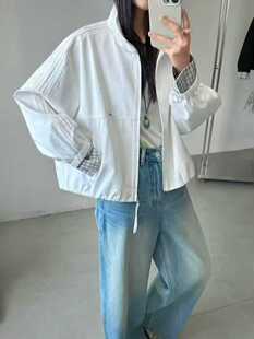 百搭短款 2602拼格时尚 外套女宽松显瘦夹克上衣潮 新款 乐乐2026春季