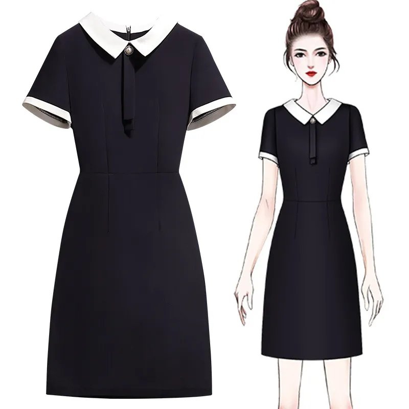 2024夏季新款职业装气质女神范幼儿园园服老师美容师工作服连衣裙