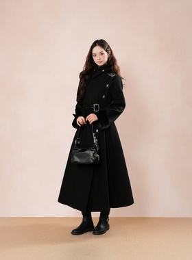 【破势出击】2025年冬季新款哥特气质绑带收腰显瘦中长款毛呢外套