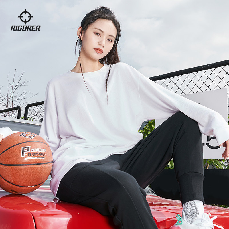 准者圆领长袖T恤女子投篮T恤运动训练服跑步女士休闲纯色内搭T恤