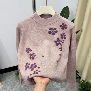 加绒加厚妈妈冬装半高领打底衫2025新款中老年女士保暖毛衣婆婆装