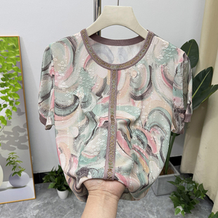 凉爽透气中老年女士上衣母亲节 T恤2025新款 妈妈夏装 洋气冰丝短袖