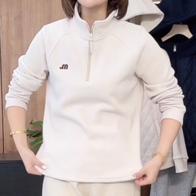 大码立领刺绣德绒保暖长袖卫衣女