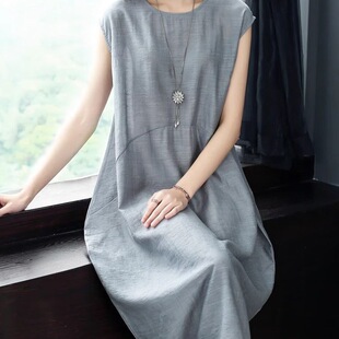 连衣裙女夏纯色文艺长裙简约大气休闲长款 女装 裙子女 新款 2025夏季