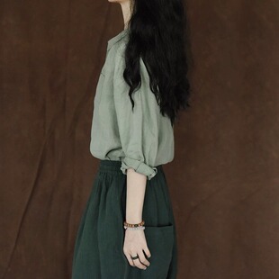 新款 两件套套装 文艺复古女装 阔腿裤 棉麻纯色宽松休闲衬衫 2026春季
